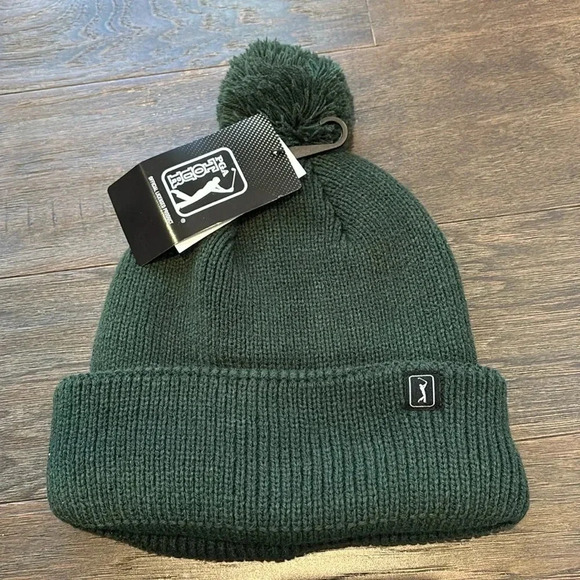 PGA Tour Knit Cuffed Pom Pom Beanie, fleece lined,stretch, winter warm golf hat - Picture 1 of 7